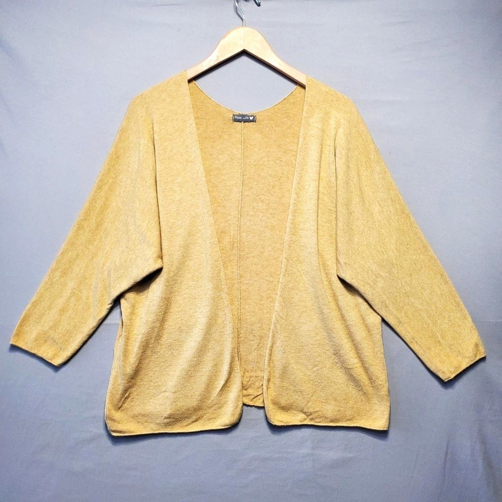 Made‎ In Italy Cardigan Sweater Womens 6 Pastel Yellow Open Front Angoral Wool